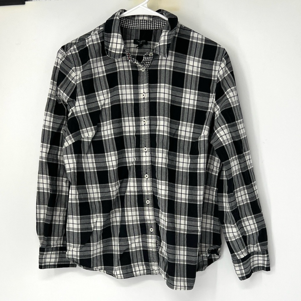 Talbots women’s plaid button down shirt large petite